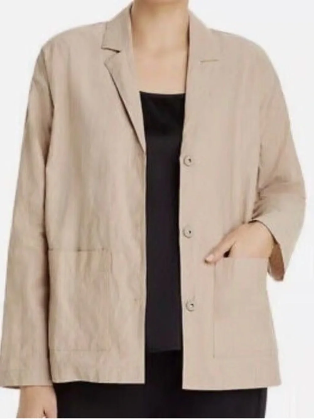 Eileen Fisher Olive Green Open-Front Relaxed Blazer